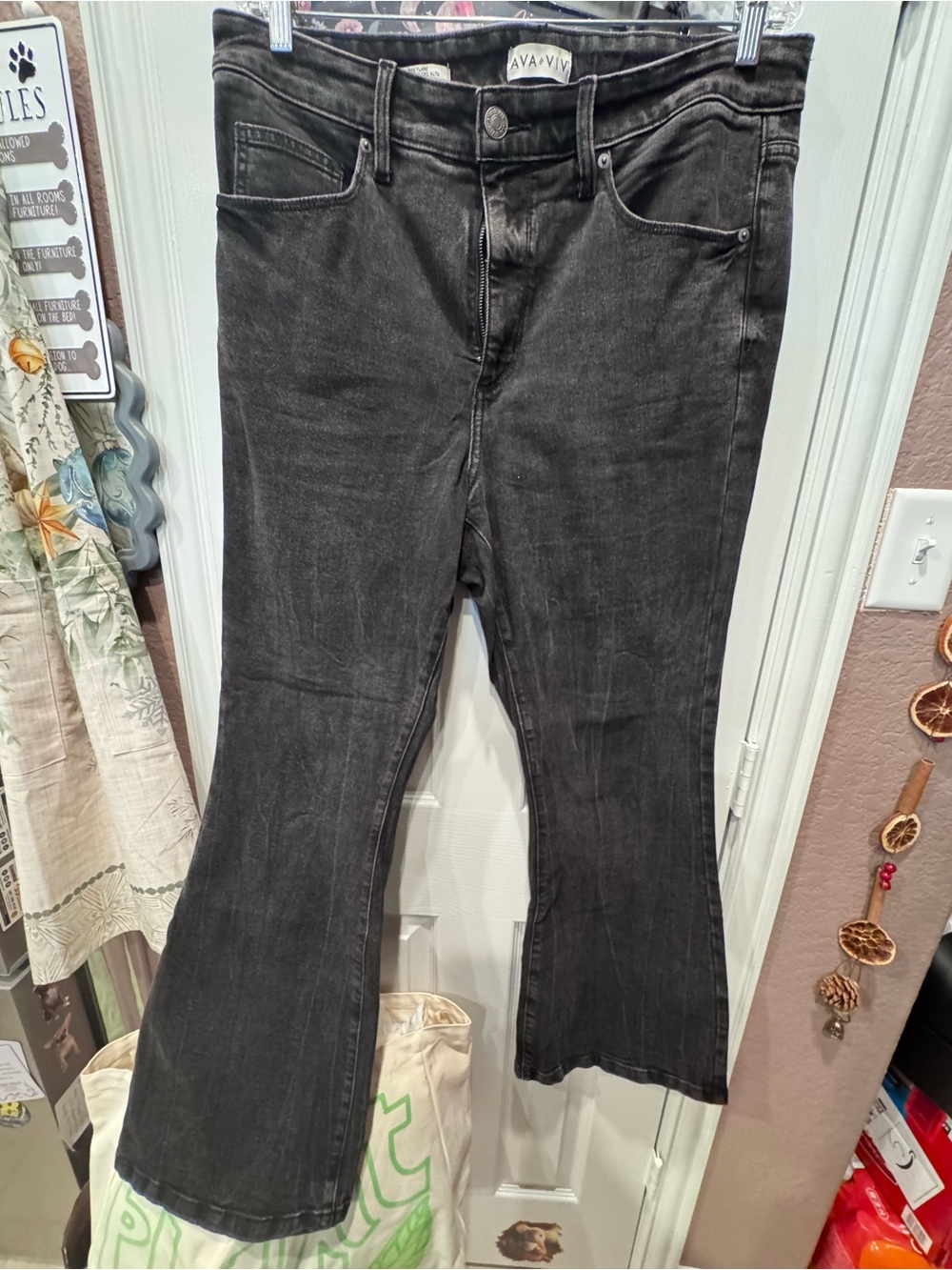 Ava & Viv Women's Faded Black Wide-Leg Jeans